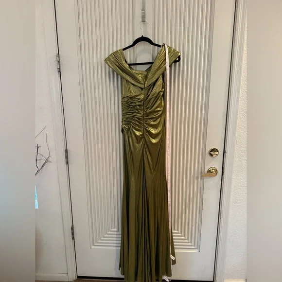 Mac Duggal One Shoulder Shimmering Olive Dress - Picture 3 of 9